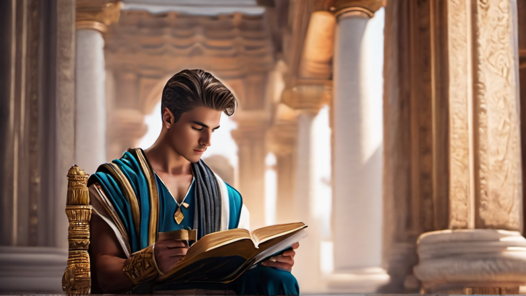 Junger Mann liest in einem Temple